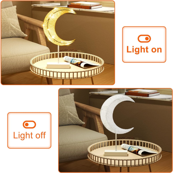 Moon Shape Ramadan Lamppu, Paristokäyttöinen Crescent Moon Light, Kiertyvä lanka koristeellinen pöytälamppu