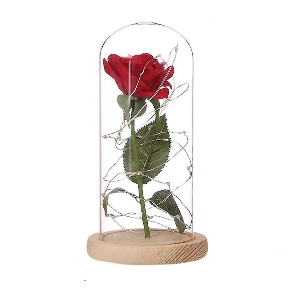 Ruusumaljakko kauneuspöytävalaisin Punainen ruusu led-valolla lasikupolilla Ystävänpäivälahja