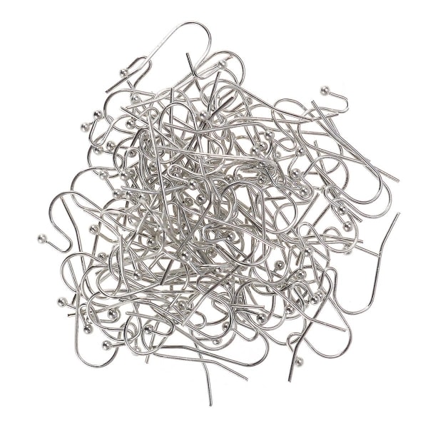 100 stk håndlagde DIY øredobber kroker Øretoner Ørekroker med fjær og ball smykker Tilbehør Funn (sølv) (Silevr)