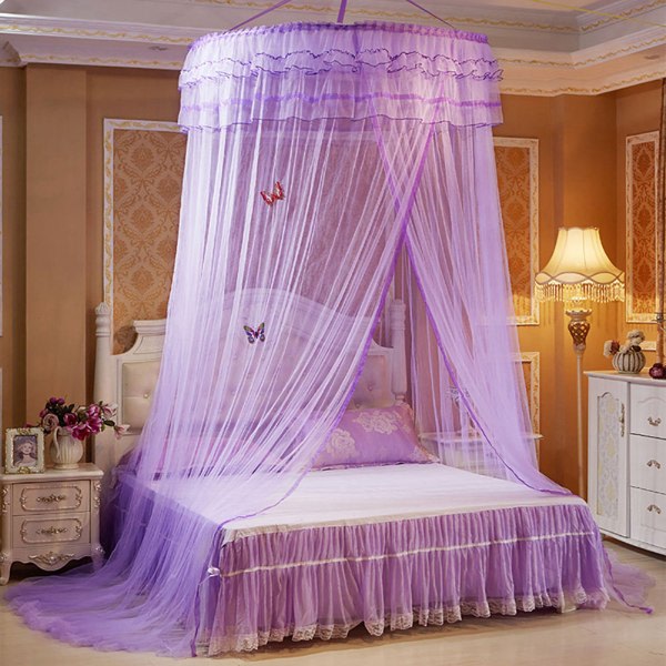 Pustende rund baldakin blonder Princess Style myggnetting seng