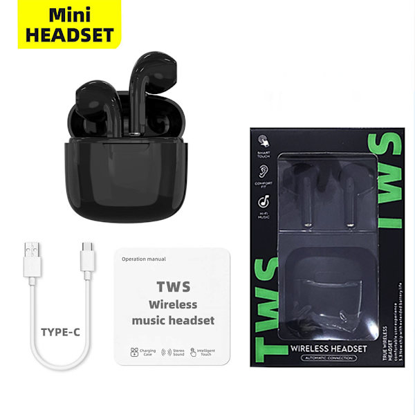 Sorte ørepropper, trådløse Bluetooth-ørepropper, 25 timers spilletid USB C TWS innebygd støydemping black