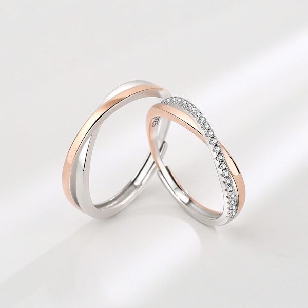 Mobius parringring, åpen kryssdesign parringring i nisjedesign laget av sterling sølv S925