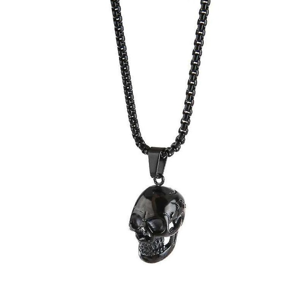 Gotisk kranie halskæde rustfrit stål punk smykker til mænd skelet vedhæng--sort