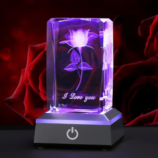 3D Rose Crystal Bursdagsgaver for hennes Valentinsdag jubileum morsdagen