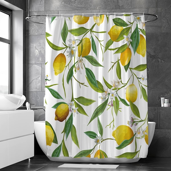 Citron Duschdraperi - Blommig Badrum Duschdraperier, Blommig Badrumsdekor för Toalett, Tyg Badrumsdekor Set med 12 Krokar 72 x 72 tum