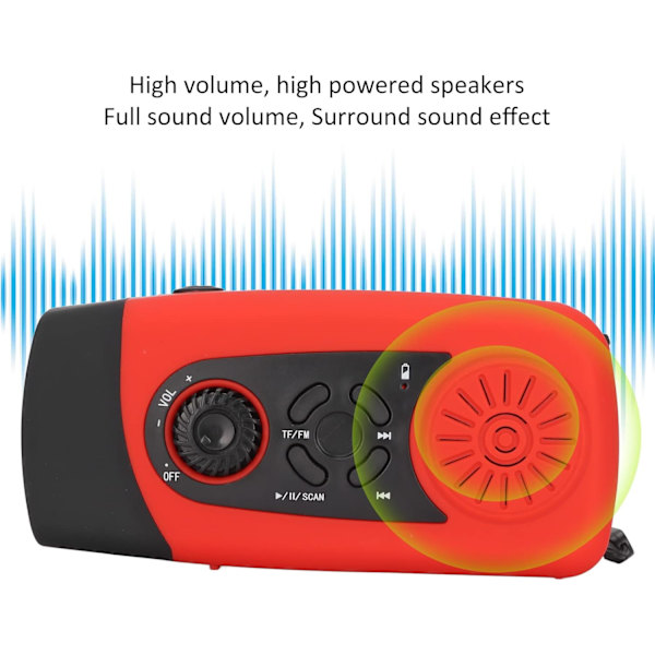 Vejrradio, 2000mAh Solcelledrevet Nød Håndsving Radio med LED Lommelygte, SOS Alarm