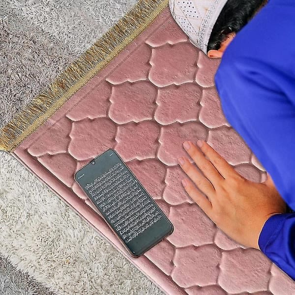 Liukumaton flanellirukousmatto jumalanpalvelukseen ja matkustamiseen - Pehmeä kannettava matto Ramadan Gift Beige