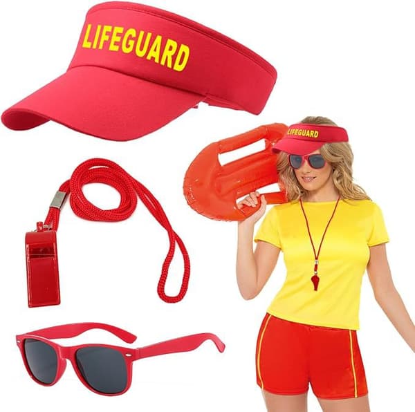 Badevaktkostymesett for strandfest med oppblåsbar flyter, fløyte, solbriller Set 1