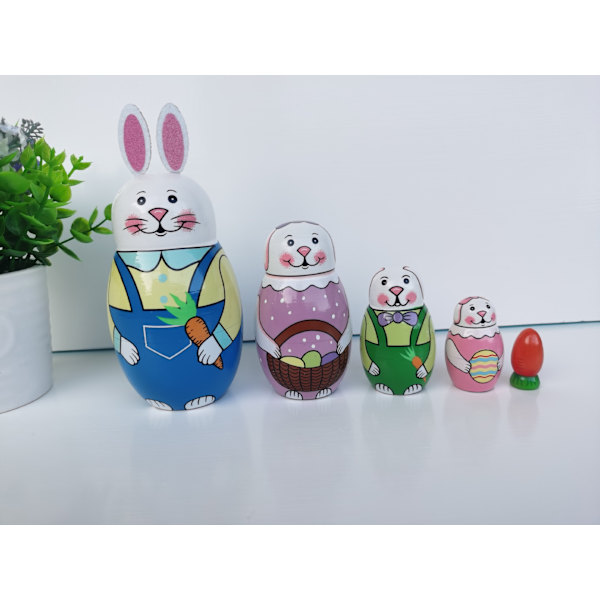 Kreativ Rysk Matryoshka Påskkanin 5-lagers Trähantverk Söt