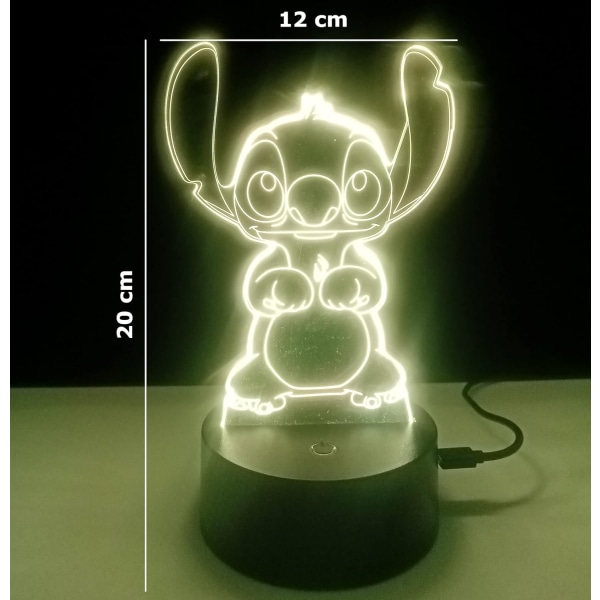3D Natlampe Børne Sengelampe LED Optisk Illusion med Stich Figur Gave til Børn (16 Sting farver)