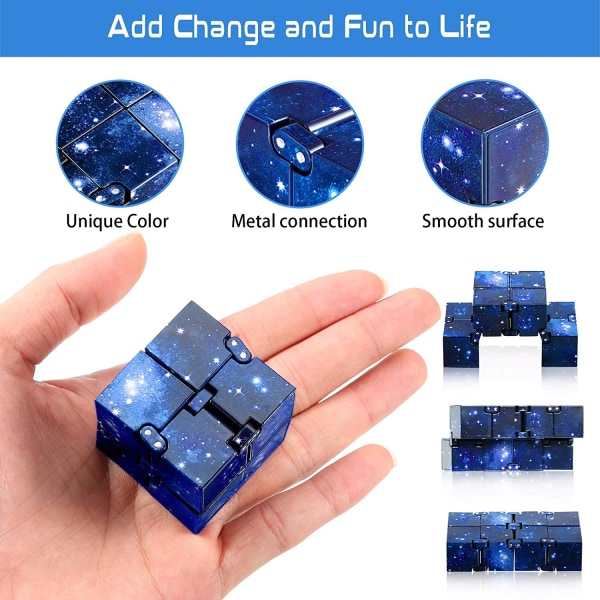 2 kpl Infinity Cube Infinite Fidget Toys Mini Cube Palapelit Cube Finger Fidget Lelu stressiä ja ahdistusta lievittävä rentouttava lelu (sininen tähtitaivas)