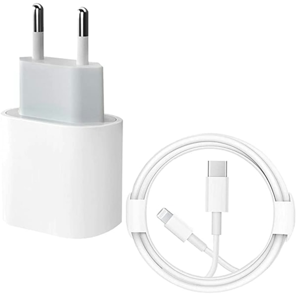 2-Pack - Oplader til iPhone - Hurtigoplader 20W med 1m kabel silver