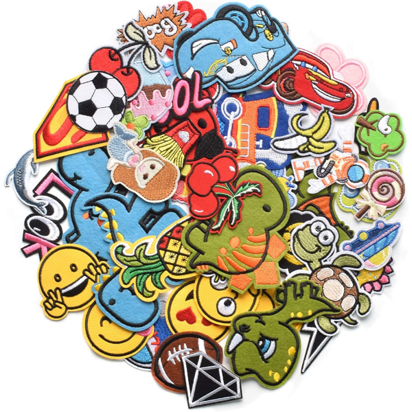 60 Random Different Embroidered Patches, Bright Colors, Sewing