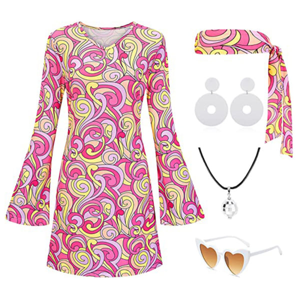 80'er disco kostume Fancy Dress 1970'er hippie kostume sæt pink pink 2XL