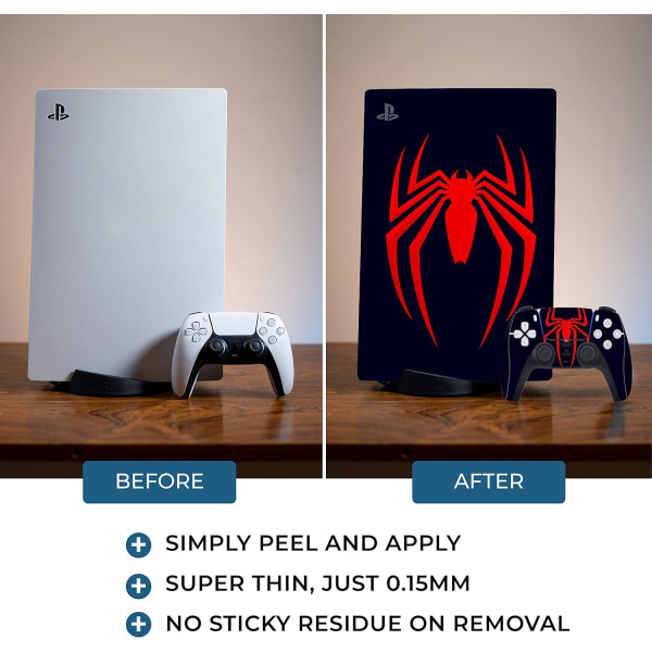 Ps5 Skin Red Spider Cover Vinyl Decals for Sony Playstation 5 Disk Version Console and Two Dual Sense 5 Sticker Skins, Miles