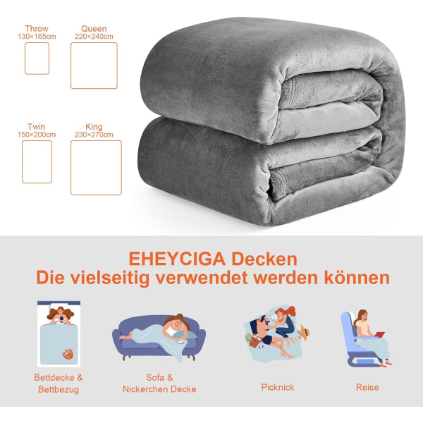 Fleecepledd Grå Kast for Sofaer Fluffy Varmt Mykt Pledd for Seng Setteer Lenestoler