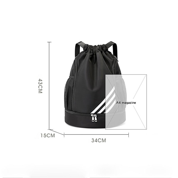 Urheilureppu, suuri kapasiteetti, jalkapallolaukku, koripallolaukku, vedenpitävä Black