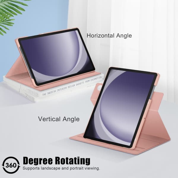 Samsung Galaxy Tab A9+ / A11+ 360° rotasjonsstativ i lær Rosa