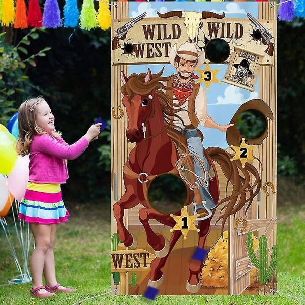 Western Party Toss Game med 3 bönor, Western-spel för barn och vuxna dekorationer och tillbehör