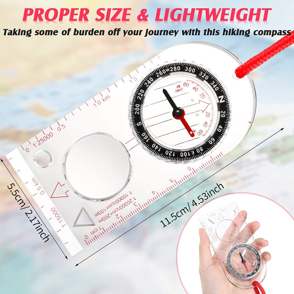 Navigasjonskompass Orienteringskompass Speiderkompass Turkompass med justerbar deklinasjon (11,5 x 5,5 cm)