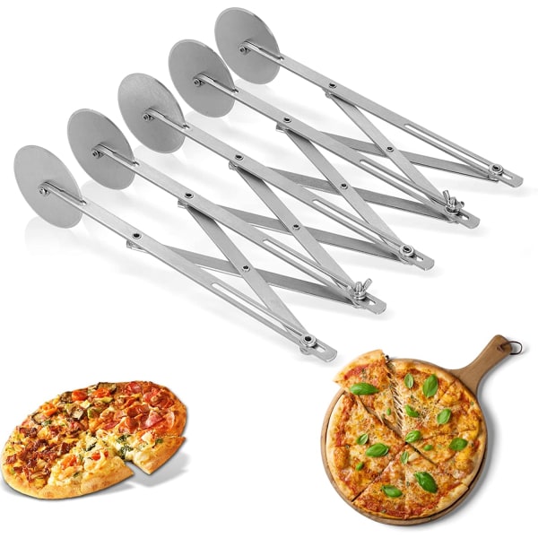 Pastaskärare, utdragbar pizzaskärare i rostfritt stål med flera hjul Multi-rund degdelare för köksbakverktyg (5 hjul)