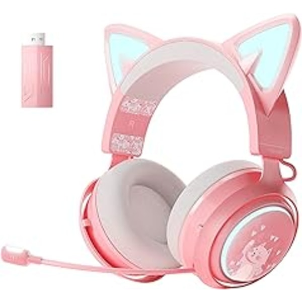 Cat Ear-hovedtelefoner, 2,4 GHz trådløst gaming-headset til PS4, PS5, pc, Bluetooth-headset