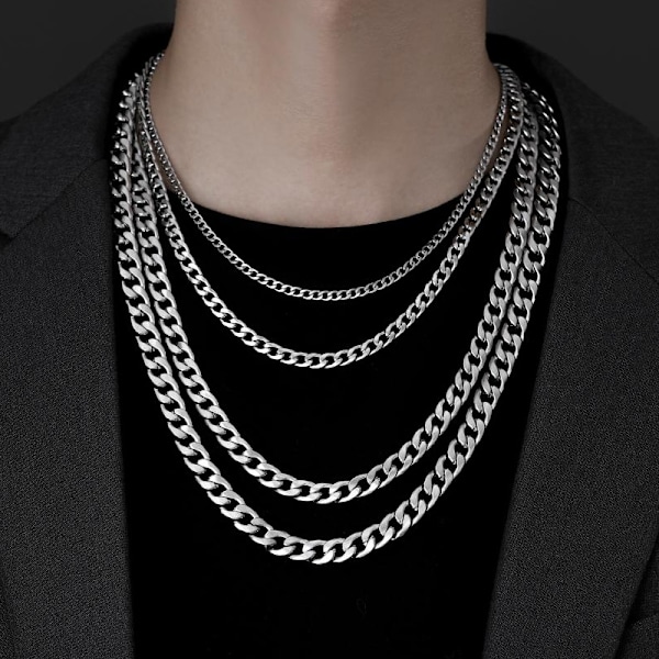 Modehalsband Män Clavicle Chain Mäns Kedja Tillbehör Titanstål Kubansk Länkkedja 7mm Width 50cm