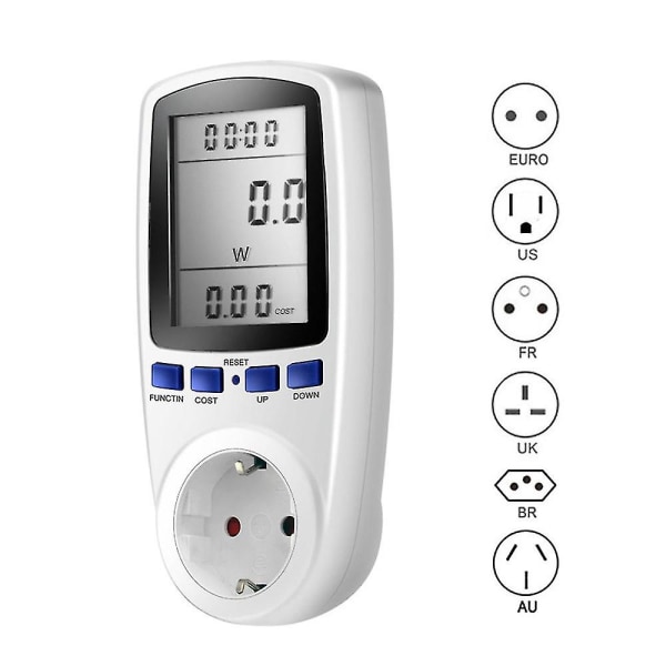 Digital LCD Energimåler Wattmeter Overvågningsenhed Watt Effekt Måling Analysator (Størrelse: Br Stik)