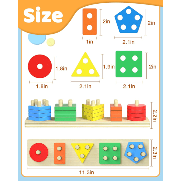 Montessori-lelut 1-2-vuotiaille pojille ja tytöille, 1-2-vuotiaiden poikien ja tyttöjen syntymäpäivälahjat, koulutuspalapelit puuleluille 1-3-vuotiaille Multicolored