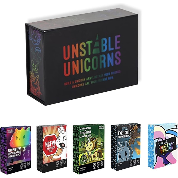 6 stk Ustabil Unicorn Solitaire Game Set - Voksen Strategispill, Tenåringsbrettspill og Party Game Designet for å komplettere Base Unstable Unicorn Solita
