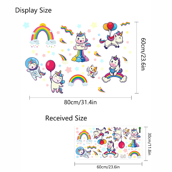 Fjernelse vinyl vægindretning med regnbue og enhjørninger til børneværelser og legerum