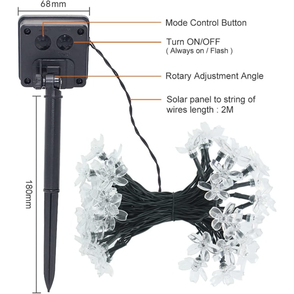 Solar lyskjede utendørs blomster, 7m 50 LED solcelle lyskjede