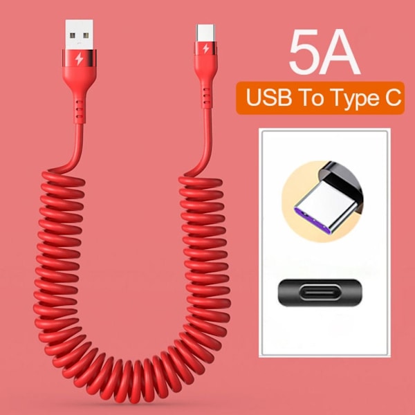 Spring Data Kabel Mobiltelefon Ladekabel RØD 1M TYPE C TYPE Rød Red 1mType C-Type C