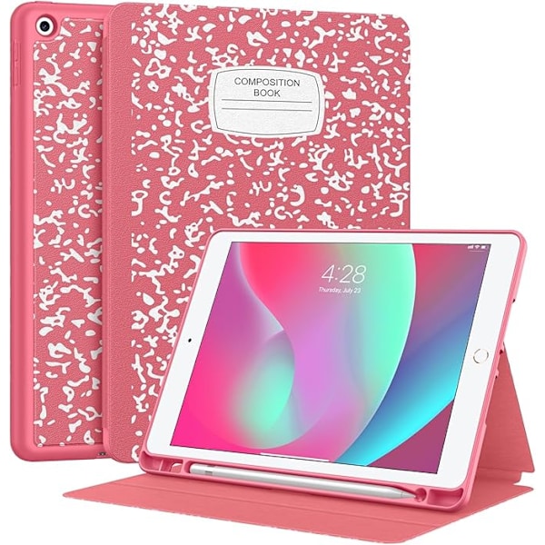 Supveco Skal för iPad 9:e/8:e/7:e generationen 10,2 tum (2021/2020/2019 Modell) med Pennhållare, Skydd för iPad 10,2 Tum - Vattenmelon