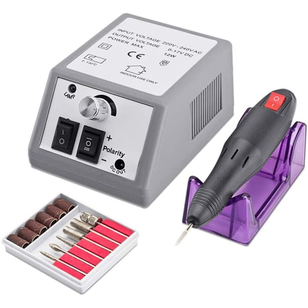 Elektrisk nagelfil med 12 tillbehör för slipning/polering grey