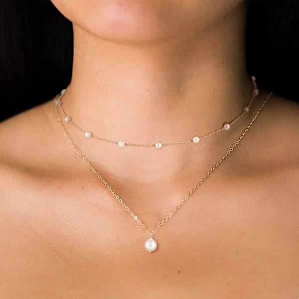 Guld Pärl Halsband för Kvinnor, 14K Guldförgyllt Lager Pärl Halsband för Kvinnor