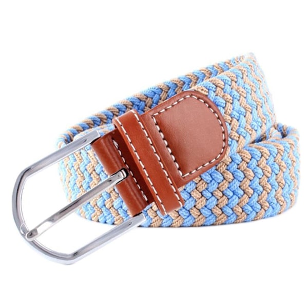 41 * 1.3 tommer Unisex Elastisk Vævet Stræk Bælte Casual Mænds og Kvinders Taljebælte med PU Læder Spænde, Beige+Blå beige+blue