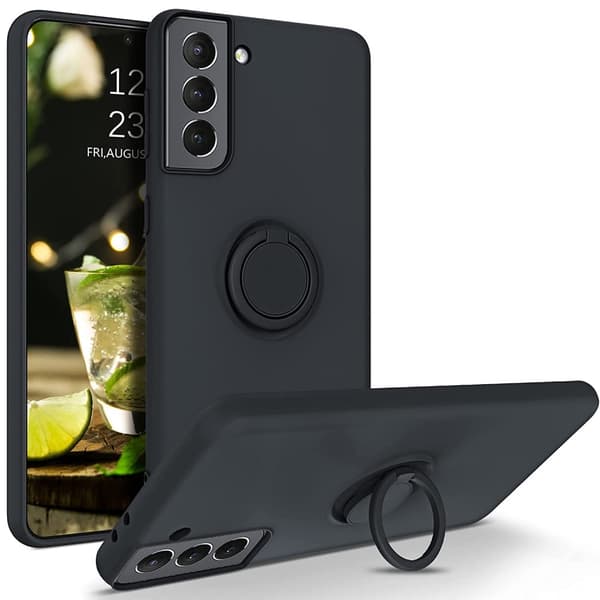 Samsung S21 - Vælg Farve Silikone Cover Magnetisk Ring Holder Sort_xx