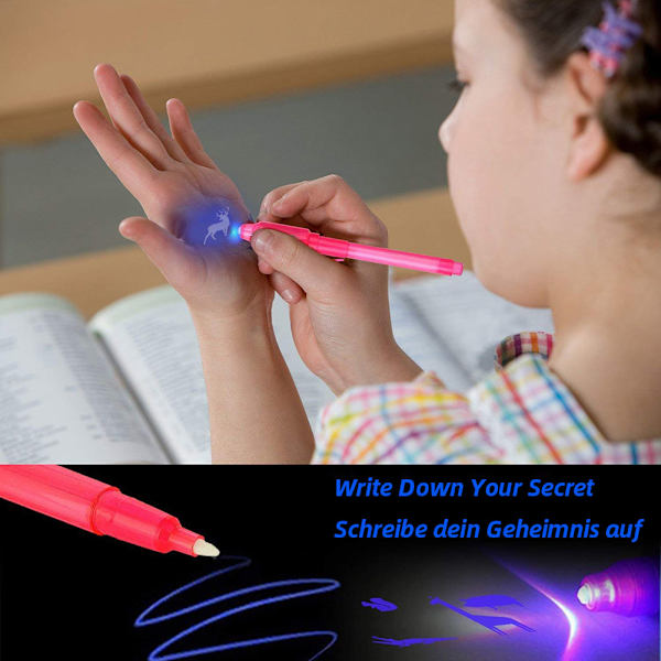 Osynlig Spionbläckpenna 7 st med UV-penna, Osynlig Bläckpenna