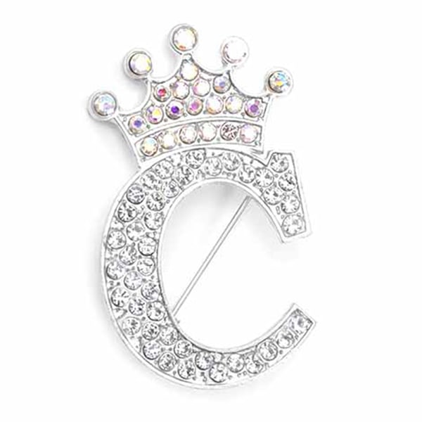 Modekrone 26 Initialer A til Z Krystal Rhinestone Broche Silver-C
