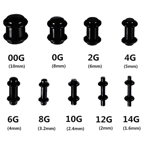 36 stk. Akryl øre måler Stretching Kit Black