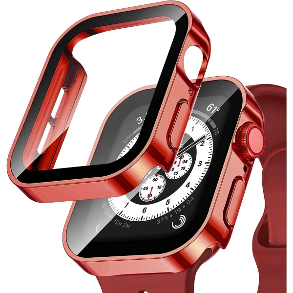 Vanntett etui til Apple Watch 7 8 9 45 mm 41 mm skjermbeskytter Glass+ deksel Bumper Tempered iWatch 5 SE 6 44 mm 40 mm Tilbehør Rød Red Series 7 8 9 45mm
