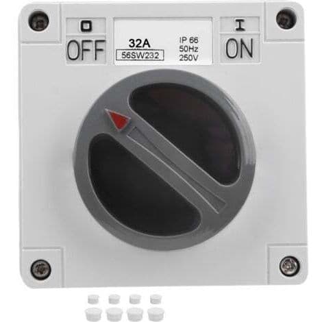 IP66 Waterproof 2P 32A Main Switch – Rotary On/Off Switch with Indicator Light 250V – For Industrial and Outdoor Installations