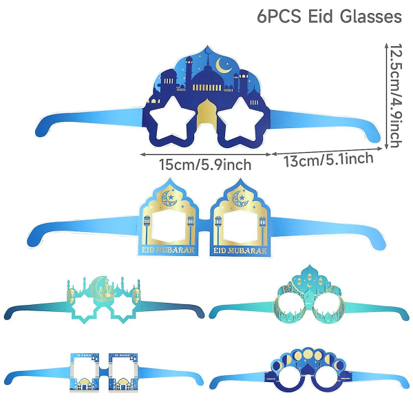 Paper Glasses Eid Mubarak 2023 Ramadan Home Decorations Islamic Muslim Photo Booth Props Gifts Eid Al Adha Party Supplies 2