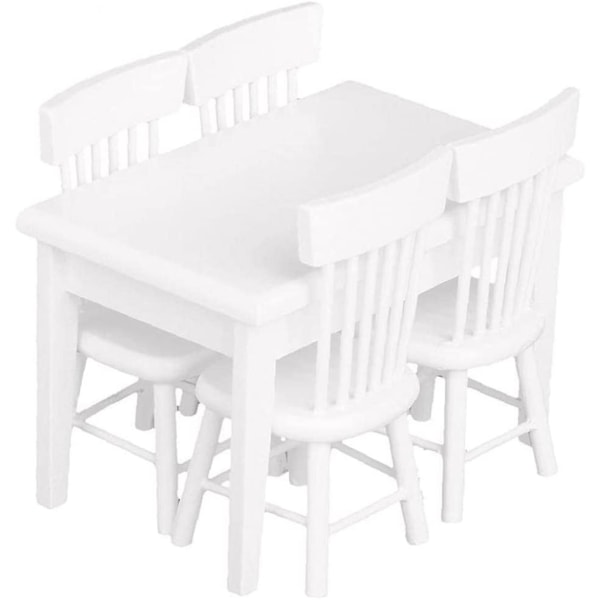 Miniatyyri ruokapöydän valkoinen pöytätuoli nukkekoti Tyylikäs kannettava minipuinen set tytöille 5 kpl Lahja lapsille