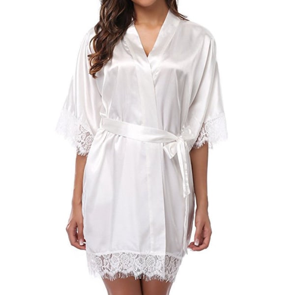 Damunderkläder Robe, Satin Sovkläder Spets Kimono Sexiga sidenrockar White White XL