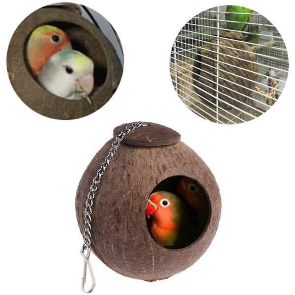 Naturlig kokosnøtthus/seng/bur for kjæledyr som papegøye, parakitt, kanarifugl, finke, due, hamster