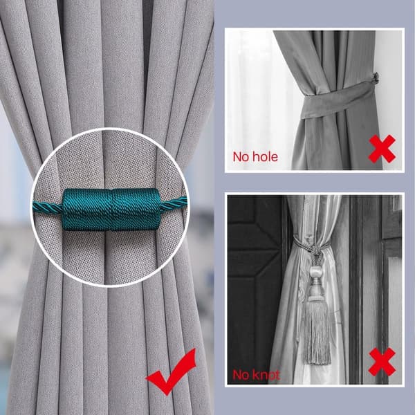 2-pack magnetiska gardinband, 2,5 cm handvävda sidorep, gardinfäste green