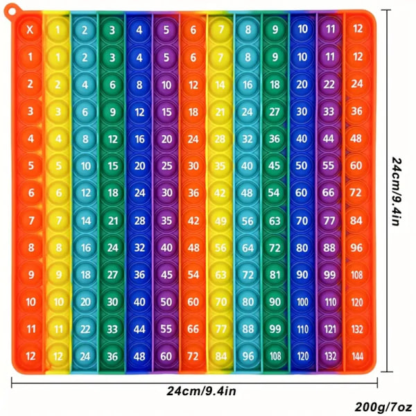 12x12 multiplikasjonspush Bubble Fidget-leketøy for barn - Pedagogisk matte-pop-leke