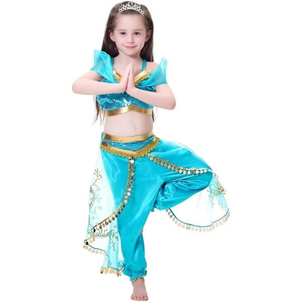 Flickperuk, Aladdin prinsessdräkt, jul födelsedagsfest, Halloween karneval, cosplay, barnkläder 100cm